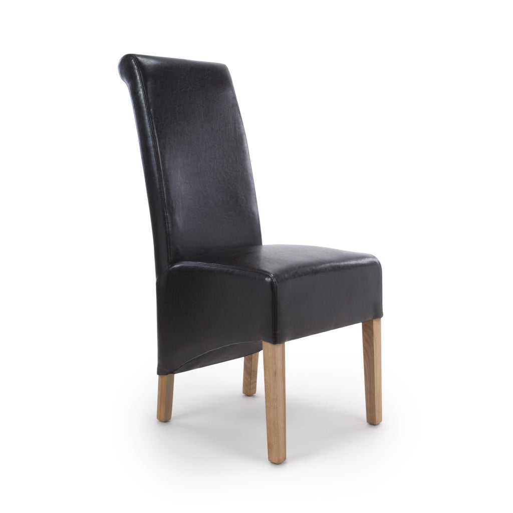 Krista Roll Back Bonded Leather Brown Dining Chair