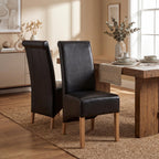 Krista Roll Back Bonded Leather Black Dining Chair