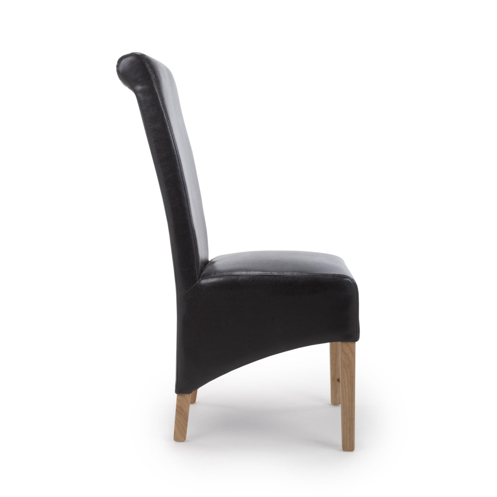 Krista Roll Back Bonded Leather Brown Dining Chair
