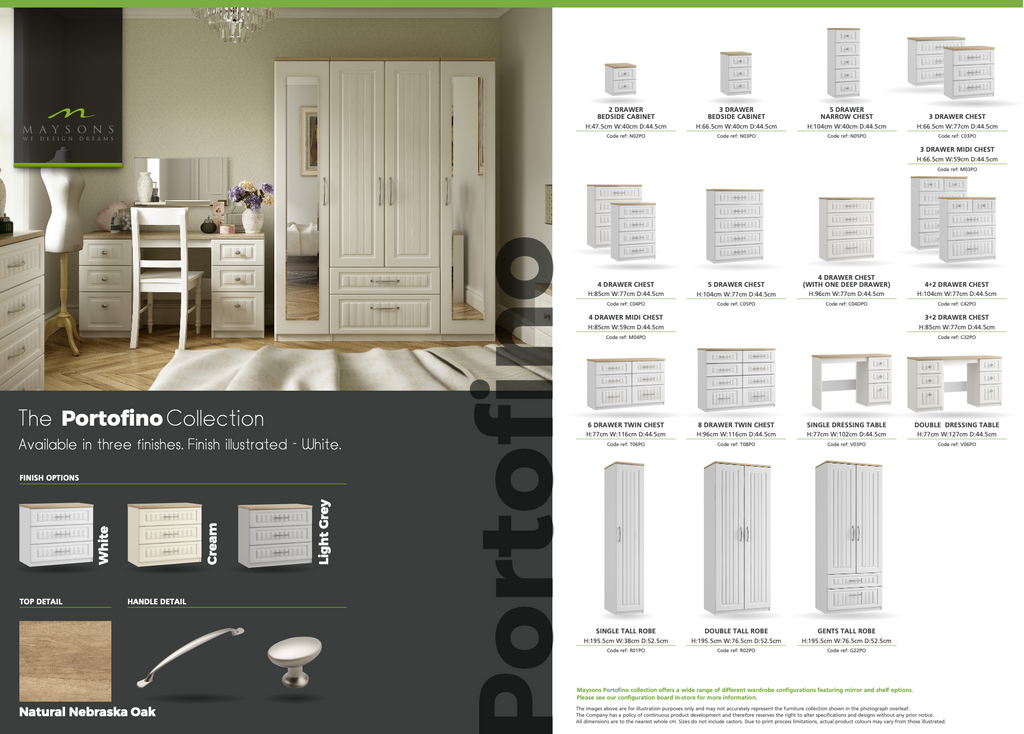 Portofino 3 Drawer Bedside