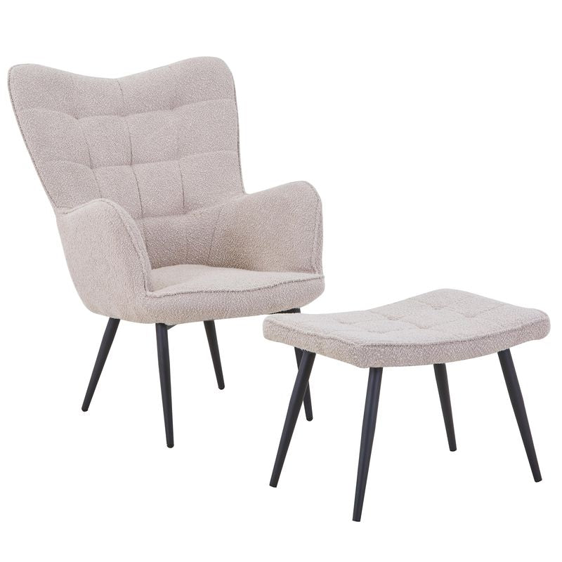 Paris Boucle Light Brown Armchair & Footstool